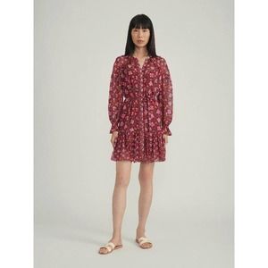 Saloni Pixie Blouson  Dress In Sorrel Wine Print US 6